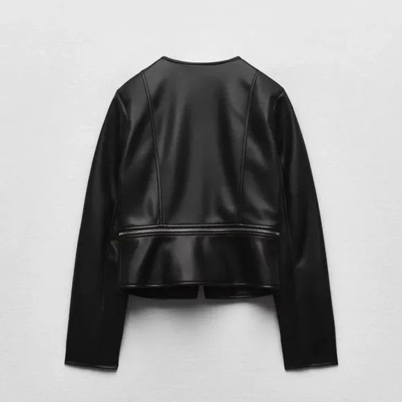 NWT ZARA Black 2 in 1 Faux Leather Snap Jacket Zip Crop Length Sz xs - Picture 15 of 16